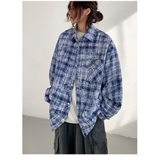 格子衬衫男女韩版潮流长袖宽松百搭2025秋新款ins外套CY1222-P33，男装衬衫，星座412-1