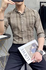 2021现货夏季格子短袖衬衫男修身七分袖衬衣韩版CS27-P45，男装T恤，电商B413