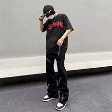 美式高街Vibe风拉链小众设计感牛仔裤男女9分裤喇叭裤阔腿裤~K403，男装牛仔裤，星座601-1