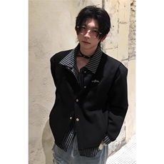 美式复古假两件卫衣男翻领简约潮牌宽松休闲百搭长袖上衣外套情侣，女装短外套，星座506A