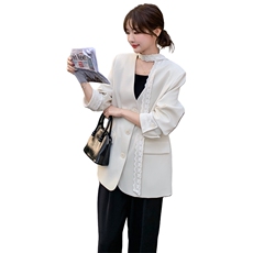 设计感蕾丝飘带西装外套女秋季2025新款韩版高级感气质小个子西服，女装短外套，2C176