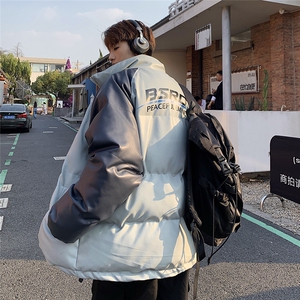 EQ346 撞色插肩袖棉服潮牌复古冬季立领加厚保暖面包棉衣外套男图片
