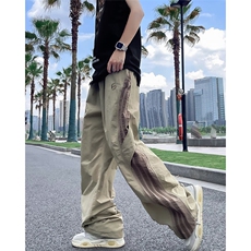 夏季潮流宽松阔腿直筒长裤美式条纹休闲工装裤男现货K8009-P44，男装工装外套，星座512-3