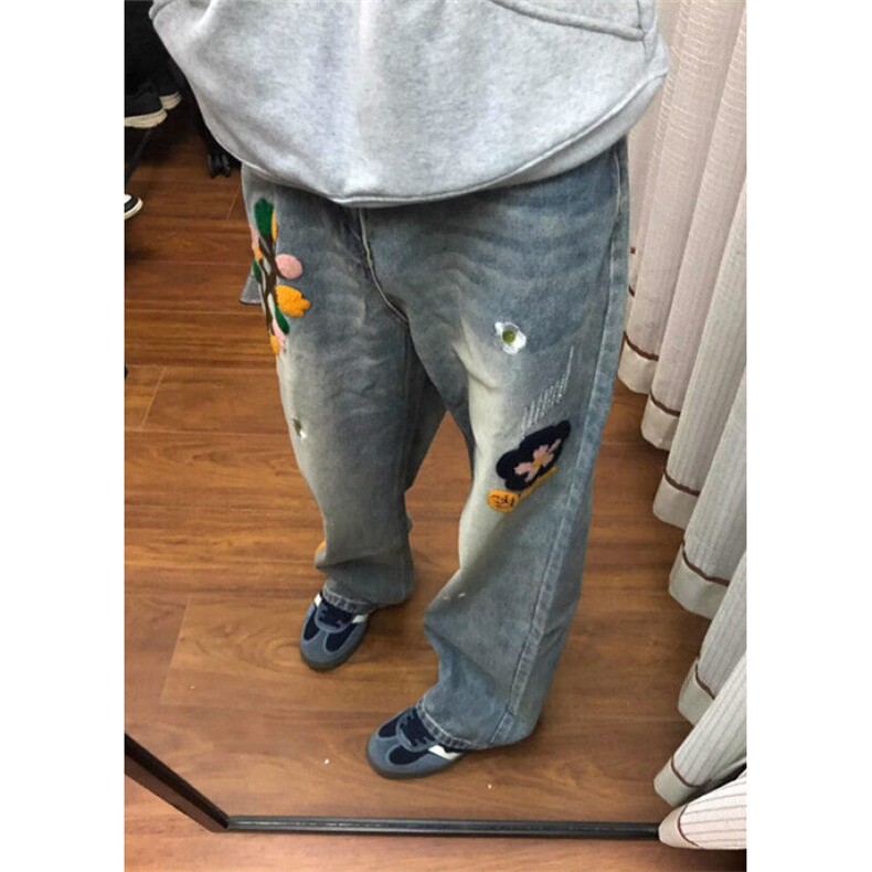 春季新款美式高街vibe水洗刺绣潮牌宽松直筒休闲裤子NB123,男装牛仔裤,星座1116A（原606A-3）