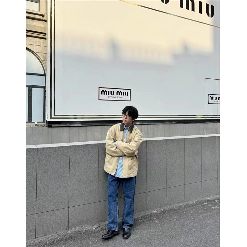 美式工装帆布外套男女2025春秋冬季宽松百搭休闲复古翻领夹克上衣,男装夹克,星座506A