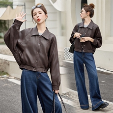 海宁皮衣外套女短款2025秋季新款宽松显瘦设计感小众pu皮夹克上衣，女装皮衣，江南女神