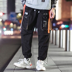 037P30夜景港风口袋休闲百搭束脚裤哈伦裤抽绳加大码青年秋，男装休闲裤，电商A026-1