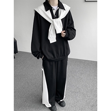 5XL-M潮流高级感披肩撞色拼接翻领百搭卫衣宽松弯刀长裤TZ113P118，男装卫衣，电商D206-1