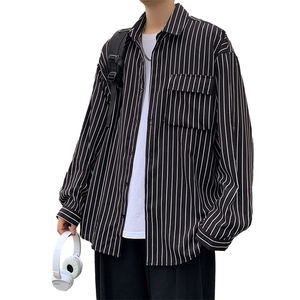 C3082/P40秋装新款条纹长袖衬衣男立体口袋工装大码衬衫男四季款图片