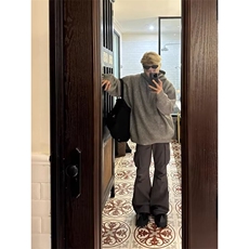 网络图，半拉链连帽男款潮牌宽松慵懒风针织衫XZ302B-1-M3115P55，男装针织衫/毛衣，星座302B-1