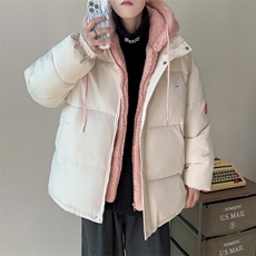 日系假两件羊羔毛连帽棉服男女冬季高级感加厚面包服外套567/P99，男装棉衣，星座506