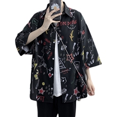 港风宽松帅气流行青少年印花短袖衬衣男衬衫XZ-702-CS101P40，男装衬衫，电商A430（原星座702）