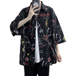 港风宽松帅气流行青少年印花短袖衬衣男衬衫XZ-702-CS101P40图片