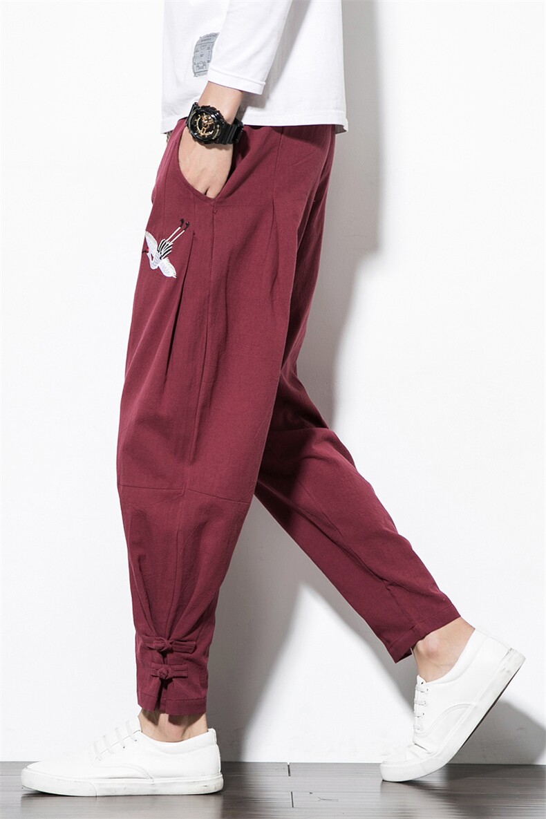 风秋装男士盘扣刺绣宽松休闲裤束脚哈伦裤男长裤运动裤M79P50,女装休闲裤,钱塘788(原4013)