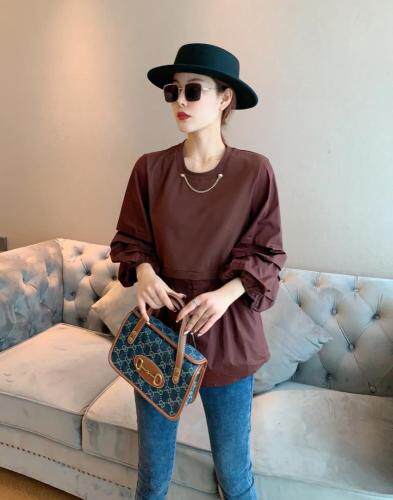 假两件针织拼接衬衫，女装衬衫，云落伊里