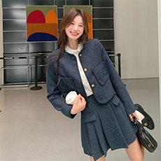 富家千金风miu系小香风套装女2025春秋新款洋气百褶半身裙两件套，女装套装/套裙，2C159