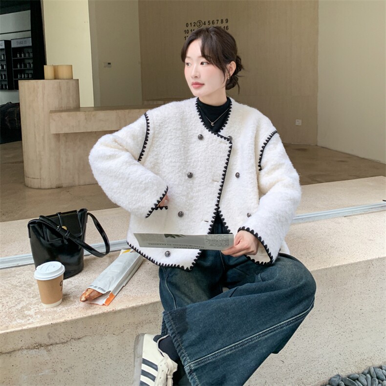 2025年冬季新款90白鸭绒保暖小香风羊毛羽绒服外套女,女装羽绒服,1D102-1