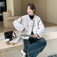 2025年冬季新款90白鸭绒保暖小香风羊毛羽绒服外套女，女装羽绒服，1D102-1