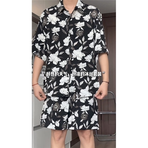 1短袖衬衫男+短裤男套装男聚酯纤维M-5XL大码TZ78709P50控98图片