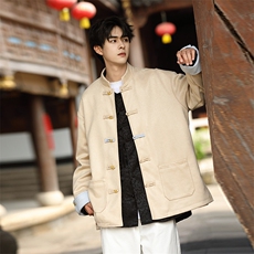 秋冬新品新中式立领鹿皮绒夹克翻袖四叶草扣加厚唐装外套JK109，男装夹克，星座305A（原312A-1）