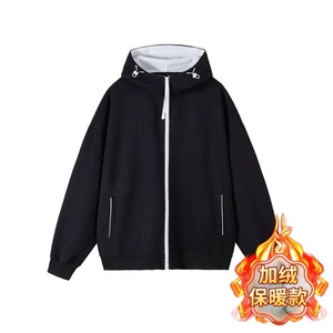 W10969加绒-P50 网图现货 撞色连帽卫衣加绒美式重磅开衫宽松上衣图片