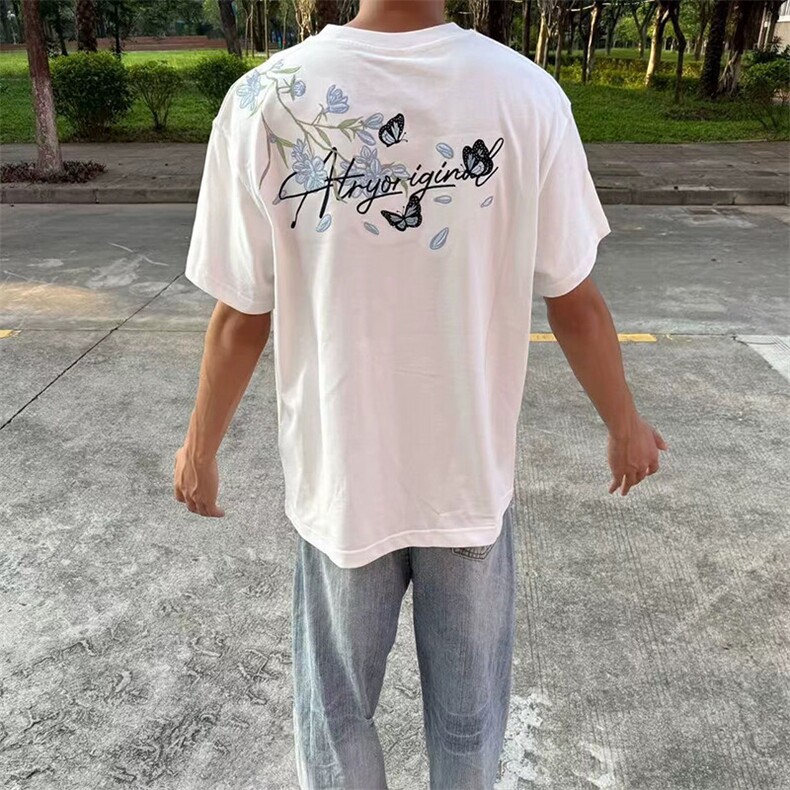 万针全刺绣解构设计260克重磅双纱纯棉高品质美式高街短袖T恤特35,男装T恤,电商A486