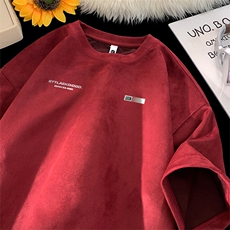 可设48小时发货支持抖音得物来样二开240克重磅美式麂皮绒短袖t恤，男装T恤，电商A486