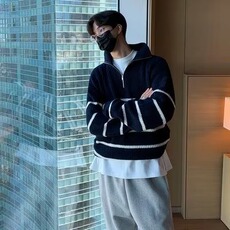 半拉链条纹毛衣男立领秋冬针织衫MYM89，男装针织衫/毛衣，星座516A