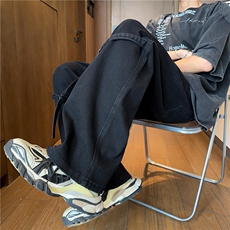 美式绑带工装牛仔裤男M-4XL直播平直P65控88，男装牛仔裤，电商B219B