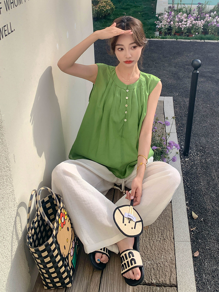 法式挂脖时尚女2025夏季新款设计感度假洋气无袖娃娃衫,女装运动套装,浙宝285（原212）
