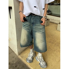 夏季新款男士蓝色牛仔短裤男宽松直筒五分裤子网络图，男装牛仔裤，星座410-7