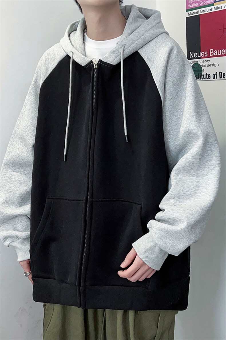 W23618-P60秋季大码420克重磅华棉连帽拼色开衫卫衣,男装卫衣,星座109-1