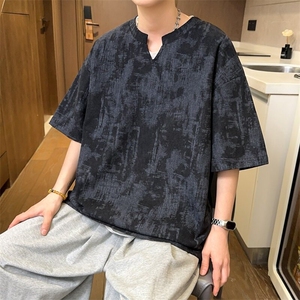 2025数据款 美式扎染V领短袖宽松透气上衣*CK2515*P25控58图片