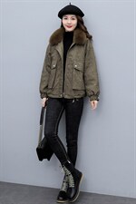 2021年冬季方领可脱掉时尚保暖大毛领加绒加厚派克服棉服棉衣，女装棉衣/棉服，奕薇雅