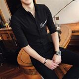 绣花修身型休闲常规七分袖夏季青春流行潮2021年衬衫尖领，男装衬衫，星座419（原A233）