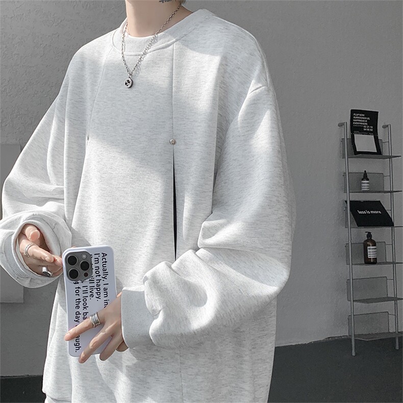 WY10152-特P45控78小众撞色拼接破缝假两件大码男大码情侣卫衣,男装卫衣,电商A059