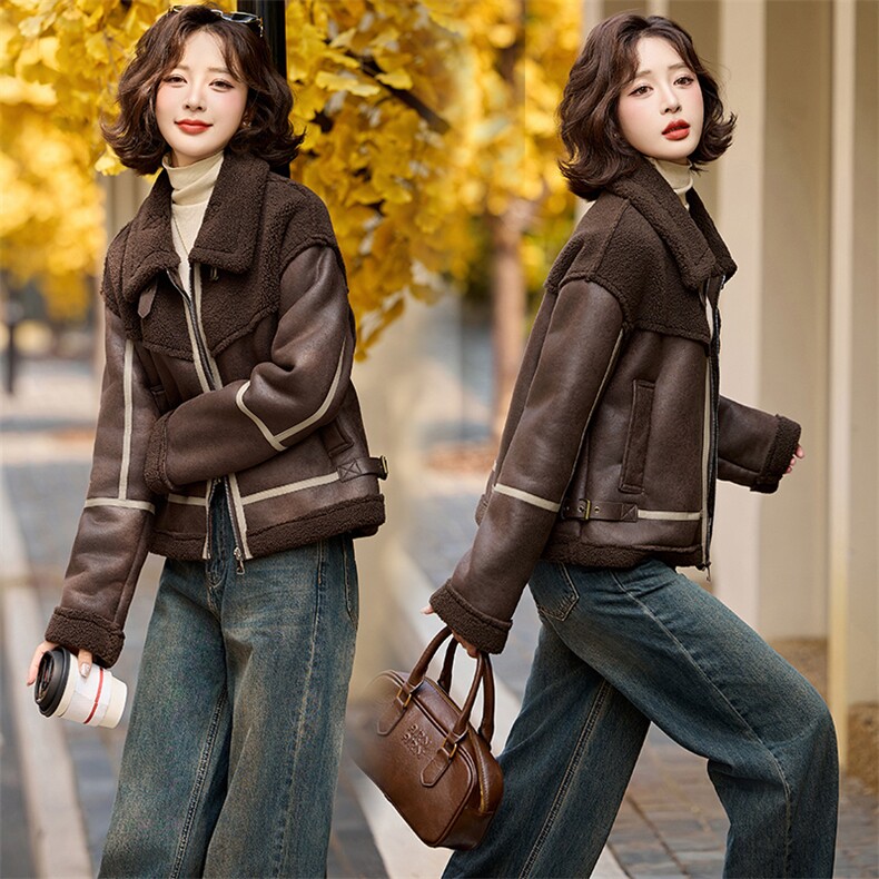 【现货主推】2024年冬季新款皮毛一体加绒服,女装短外套,魅丽静蓝