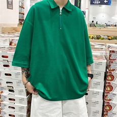 T6075/P25夏季华夫格polo衫T恤男大码宽松纯色简约上衣男装潮，男装T恤，电商A141