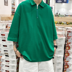 T6075/P25夏季华夫格polo衫T恤男大码宽松纯色简约上衣男装潮图片