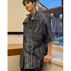 水洗扎染短袖衬衫男小众设计感cleanfit美式复古衬衣LN47155-p60，男装T恤，星座1008