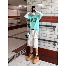 街头白色做旧工装水洗牛仔短裤男女夏款小众多口袋宽松直筒七分裤，男装牛仔裤，星座505-2（原电商A260-1)