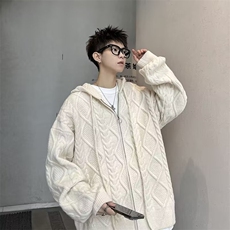 新款秋冬加厚慵懒风休闲情侣针织衫男女外套连帽开衫毛衣带帽毛线，男装针织衫/毛衣，星座410-6（原星座1304-1）