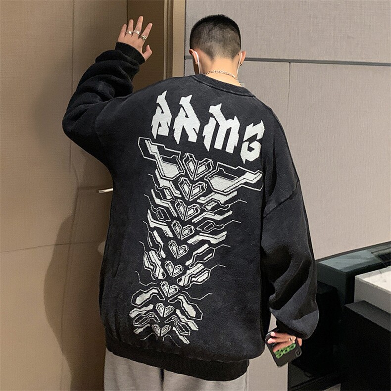 水洗做旧港风提花圆领套头针织衫外套32434P88控108,男装针织衫/毛衣,星座517A-1