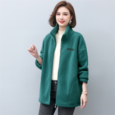 2022年冬季刺绣加绒纯色仿羊羔毛外套，女装棉衣/棉服，悦见她