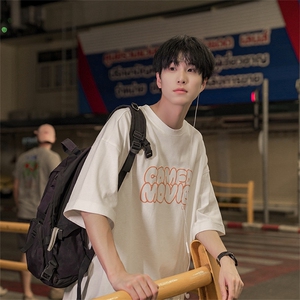 港风发泡短袖T恤男百搭情侣上衣简约港风B225-T9387-P42-X55图片