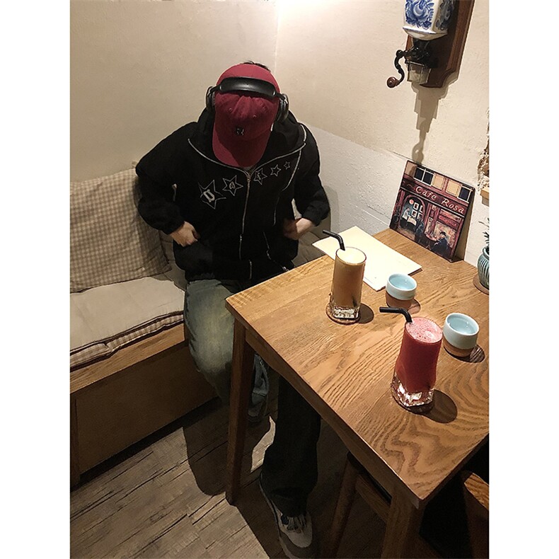 B221美式ins高街暗黑双拉链宽松开衫卫衣外套SY2308-P95控128,男装卫衣,电商B221