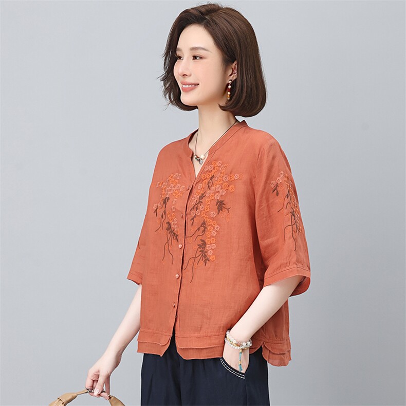 纯苎麻女夏季2025新款轻奢高级感洋气减龄妈妈夏装休闲,女装衬衫,独衣靓
