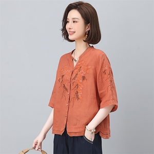 纯苎麻女夏季2025新款轻奢高级感洋气减龄妈妈夏装休闲图片
