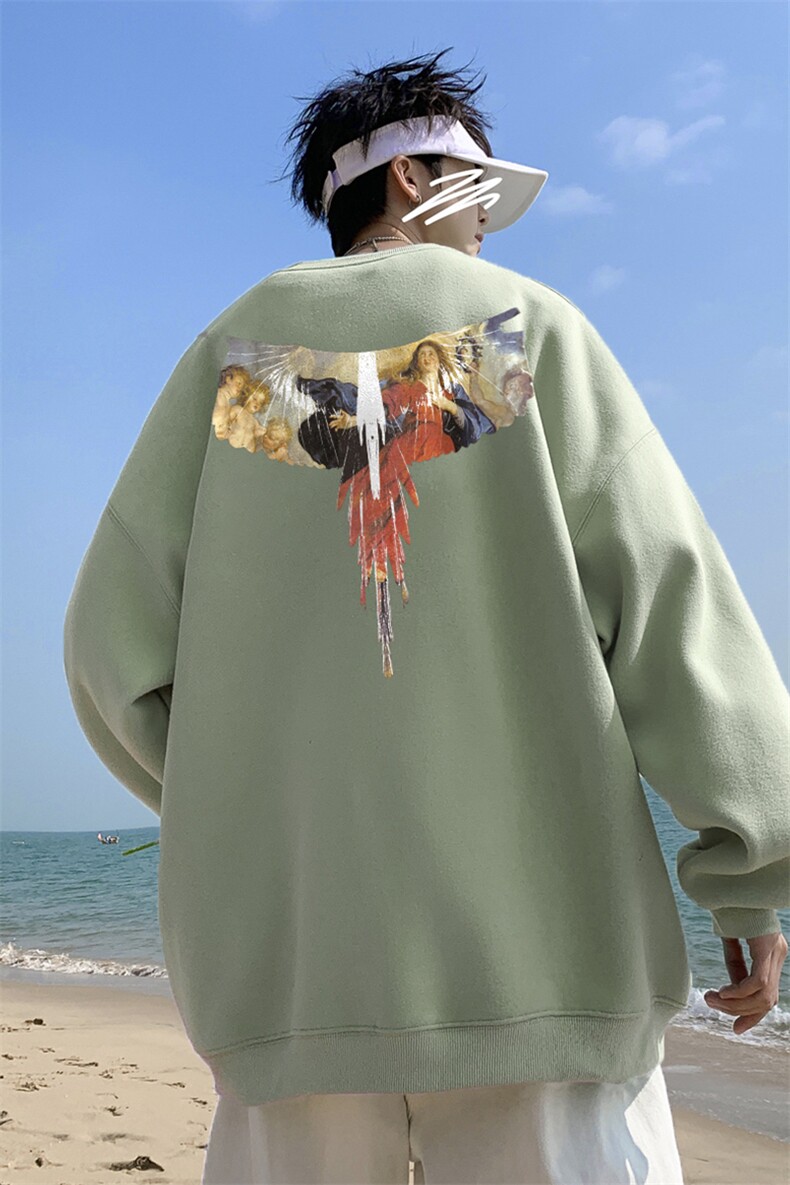 ！直播品质重磅宽松大码港风翅膀印花圆领卫衣WY99-特p28,男装卫衣,星座508（原C305）