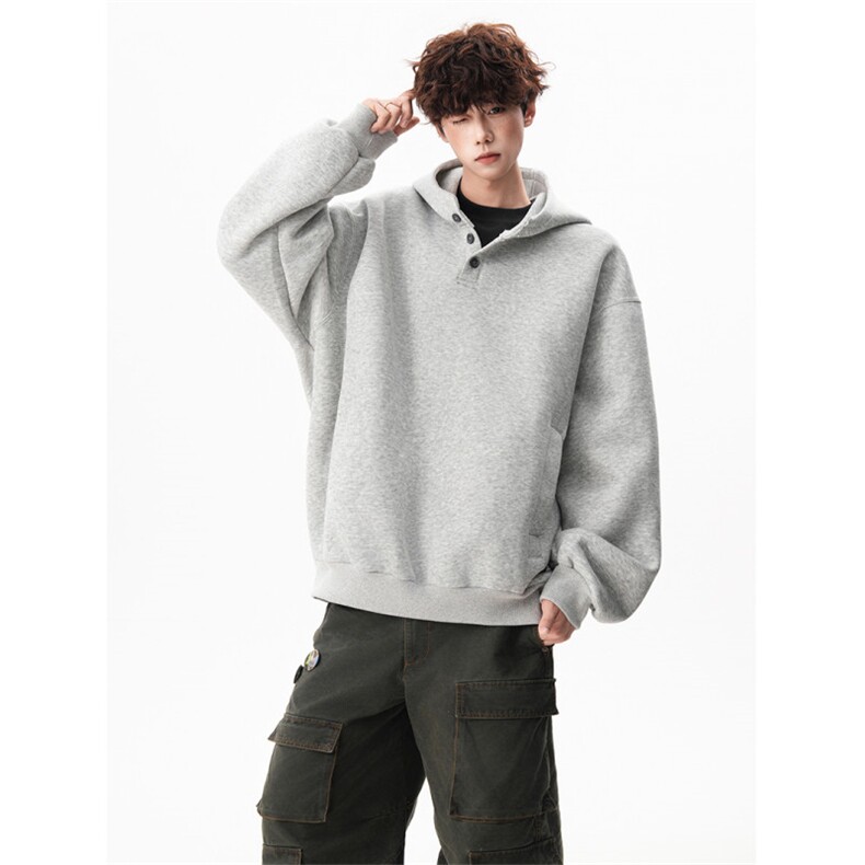 5629-P55重磅纽扣宽松休闲开衫高级感情侣连帽卫衣,男装卫衣,星座617A-2